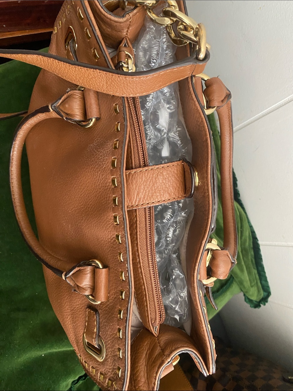 Michael Kors Cognac Leather Satchel with Gold Hardware - Picture 4 of 7